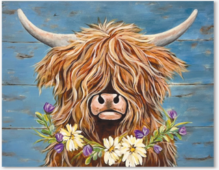 Spring Highland Cow Paint Party Kit - 16x20 - DecoArt