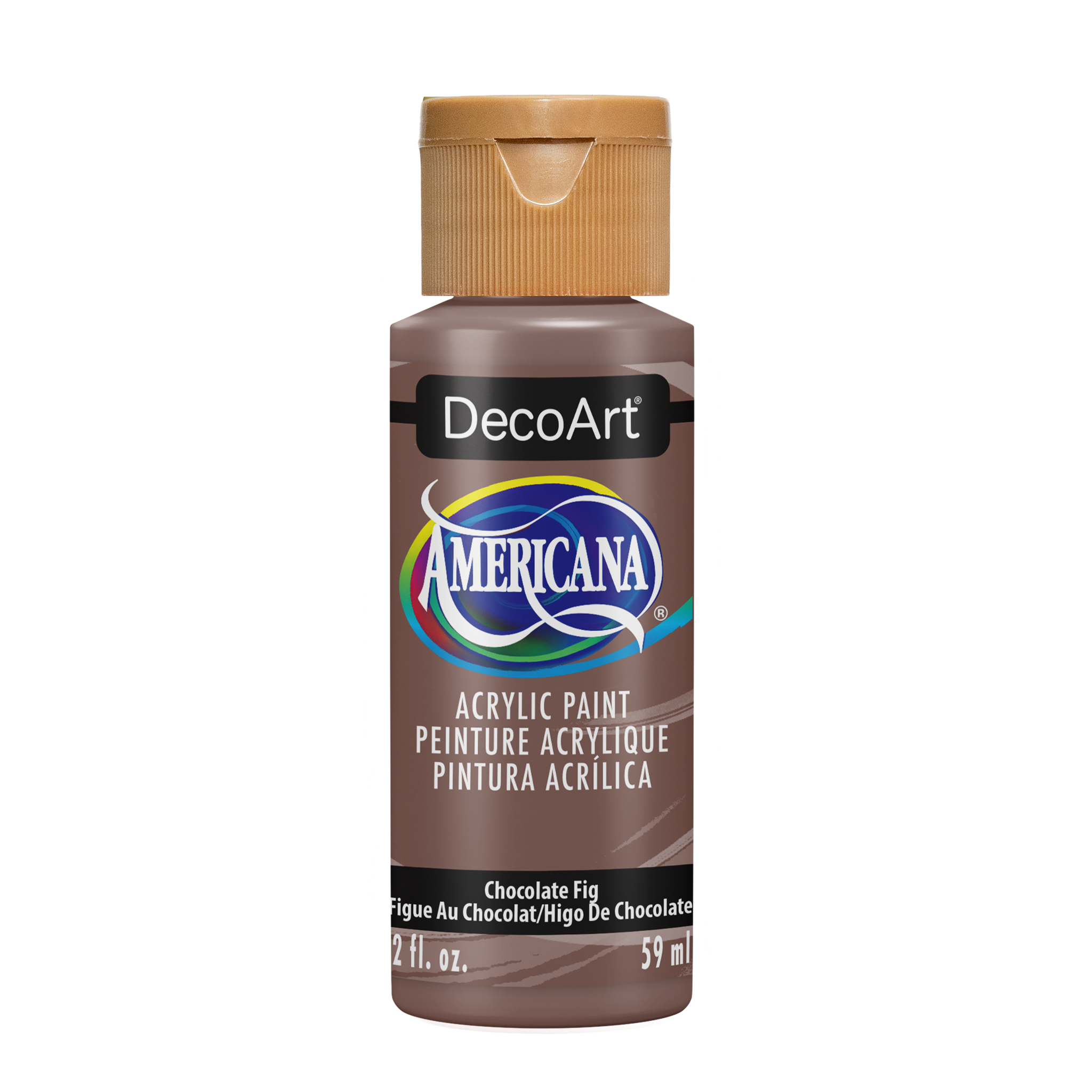 DecoArt Americana acrylics in Chocolate Fig color, smooth creamy paint for arts and crafts projects.
