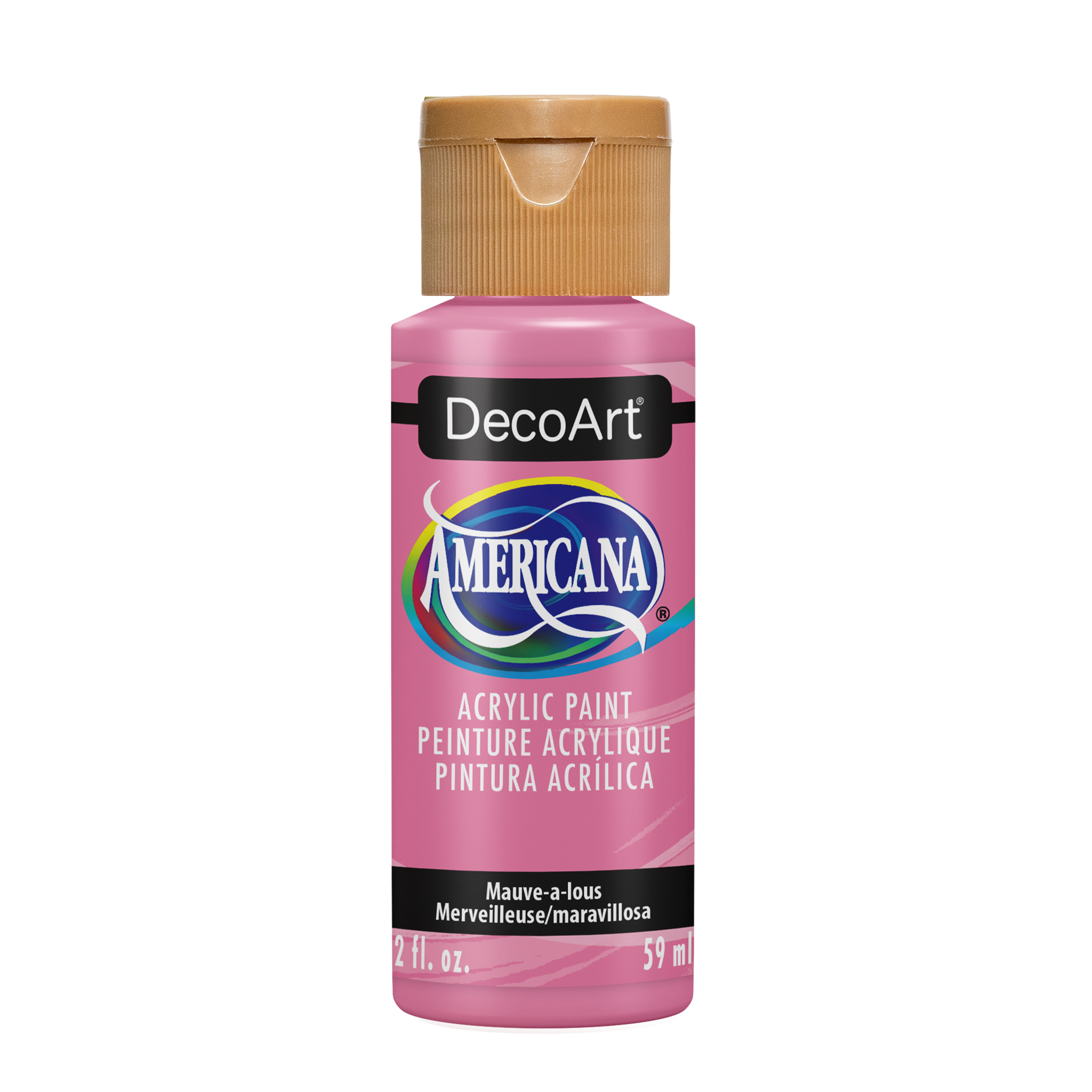 DecoArt Americana acrylic paint in Mauve-a-lous color, smooth and vibrant, shown in a clean container ready for crafting or painting.