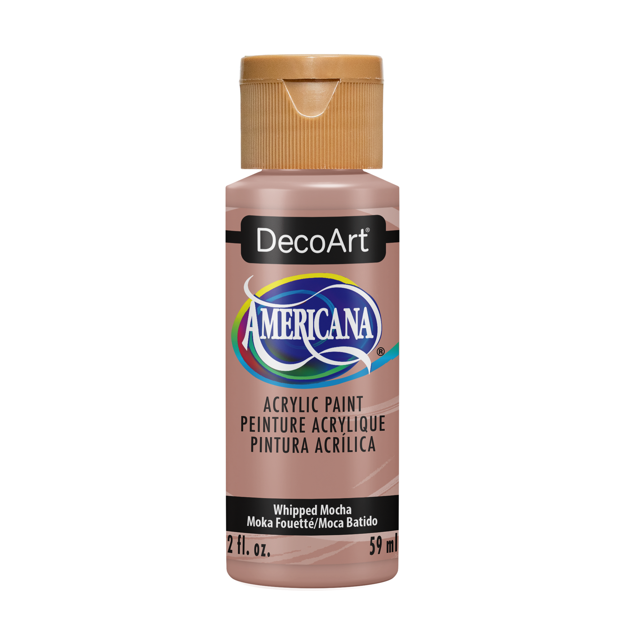 DecoArt Americana acrylic paint in Whipped Mocha, creamy beige color, suitable for crafts and artistic projects.
