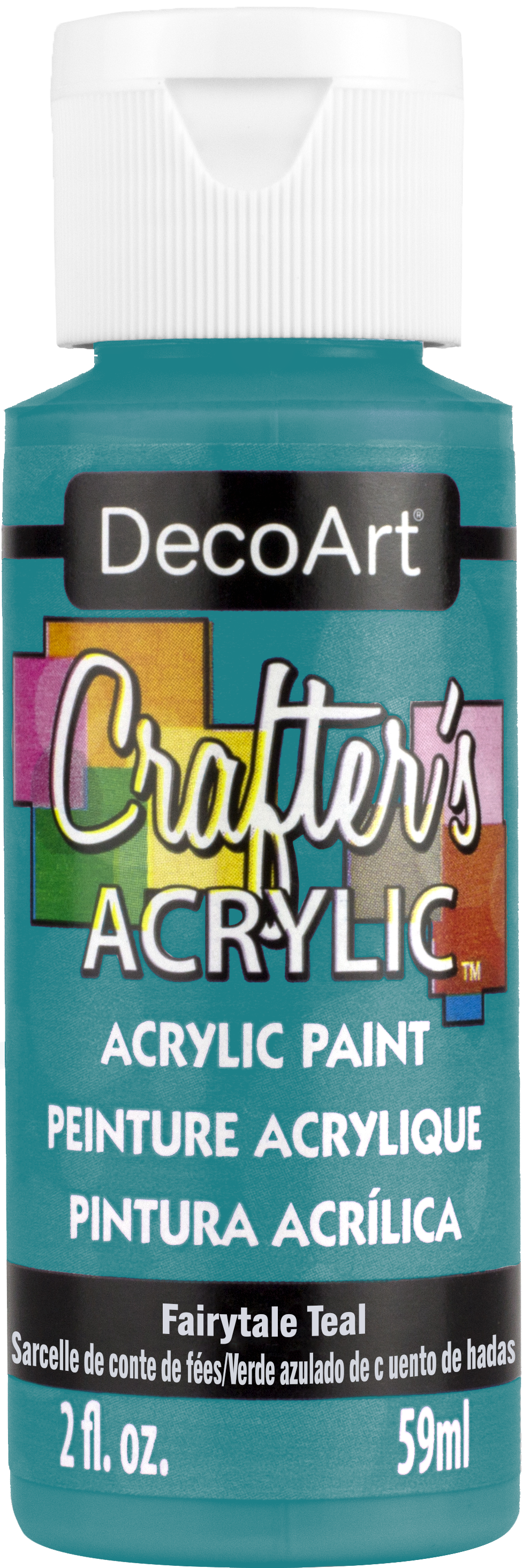 DecoArt Crafter's Acrylic in Fairytale Teal, 2oz bottle, vibrant craft paint with smooth finish for arts and DIY projects
