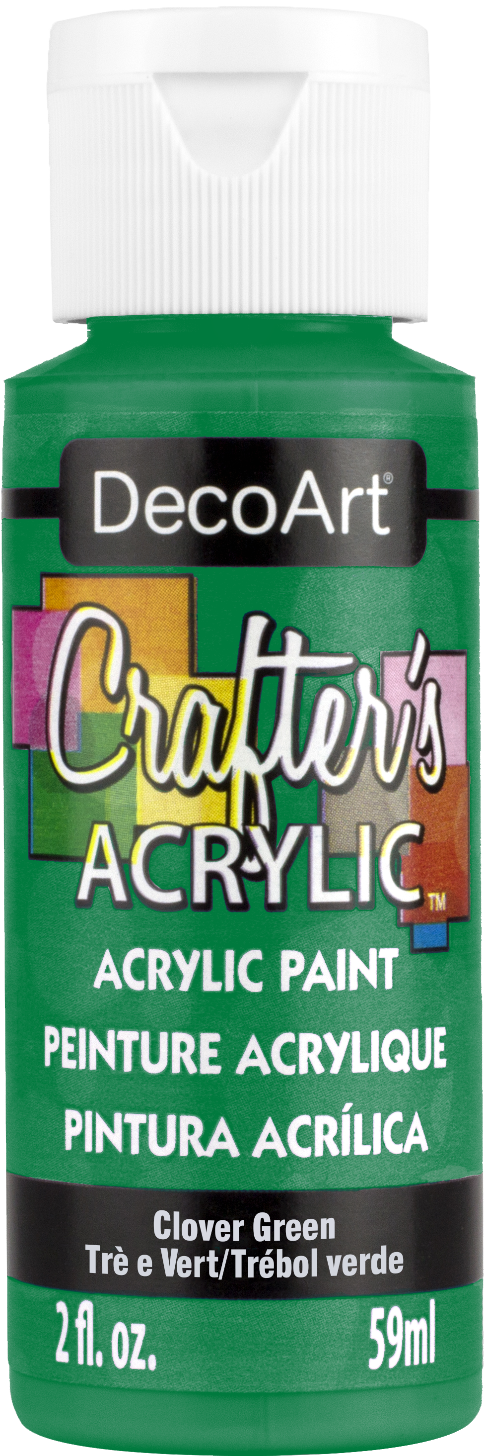 DecoArt Crafter's Acrylic paint in Clover Green, 2oz bottle, with vibrant green color suitable for craft projects
