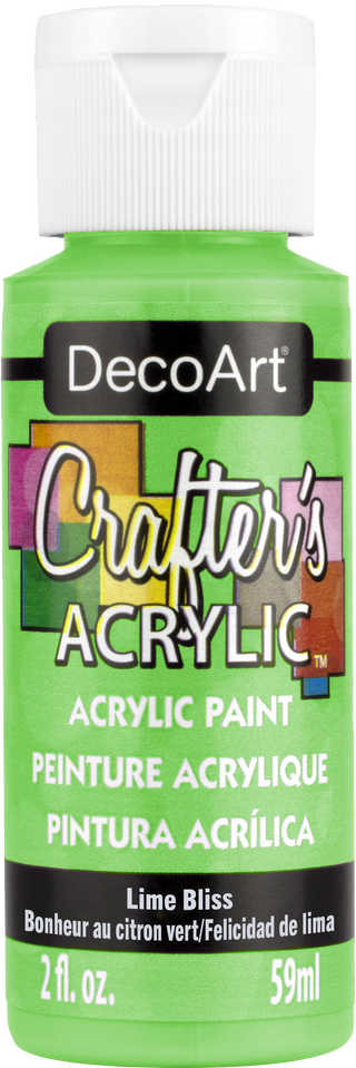DecoArt Crafter's Acrylic Lime Bliss 2oz jar with vibrant lime green paint inside.