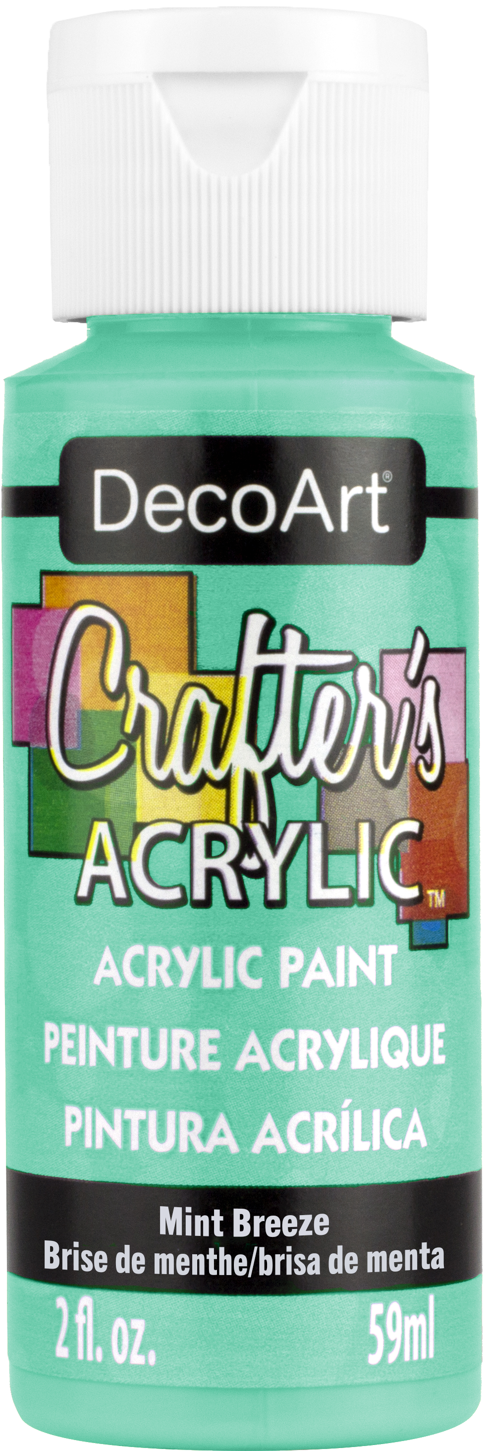 DecoArt Crafter's Acrylic paint in Mint Breeze 2oz bottle with vibrant mint green color and smooth consistency.
