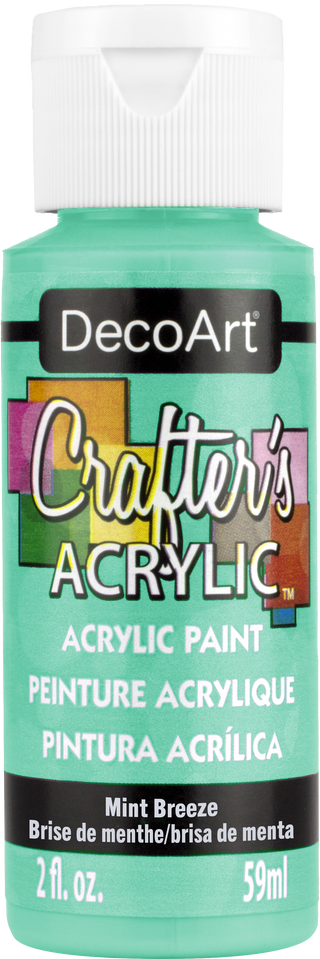 DecoArt Crafter's Acrylic paint in Mint Breeze 2oz bottle with vibrant mint green color and smooth consistency.