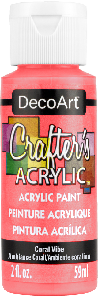 DecoArt Crafter's Acrylic Coral Vibe 2oz jar with bright coral-colored acrylic paint for arts and crafts projects.