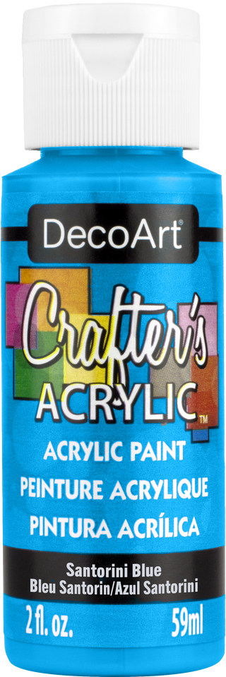 DecoArt Crafter's Acrylic paint in Santorini Blue, 2oz bottle, with vibrant blue color suitable for arts and crafts projects.