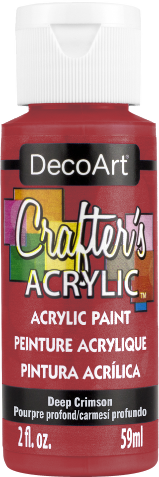 DecoArt Crafter's Acrylic paint in Deep Crimson 2oz jar showing vibrant red color and acrylic paint texture.
