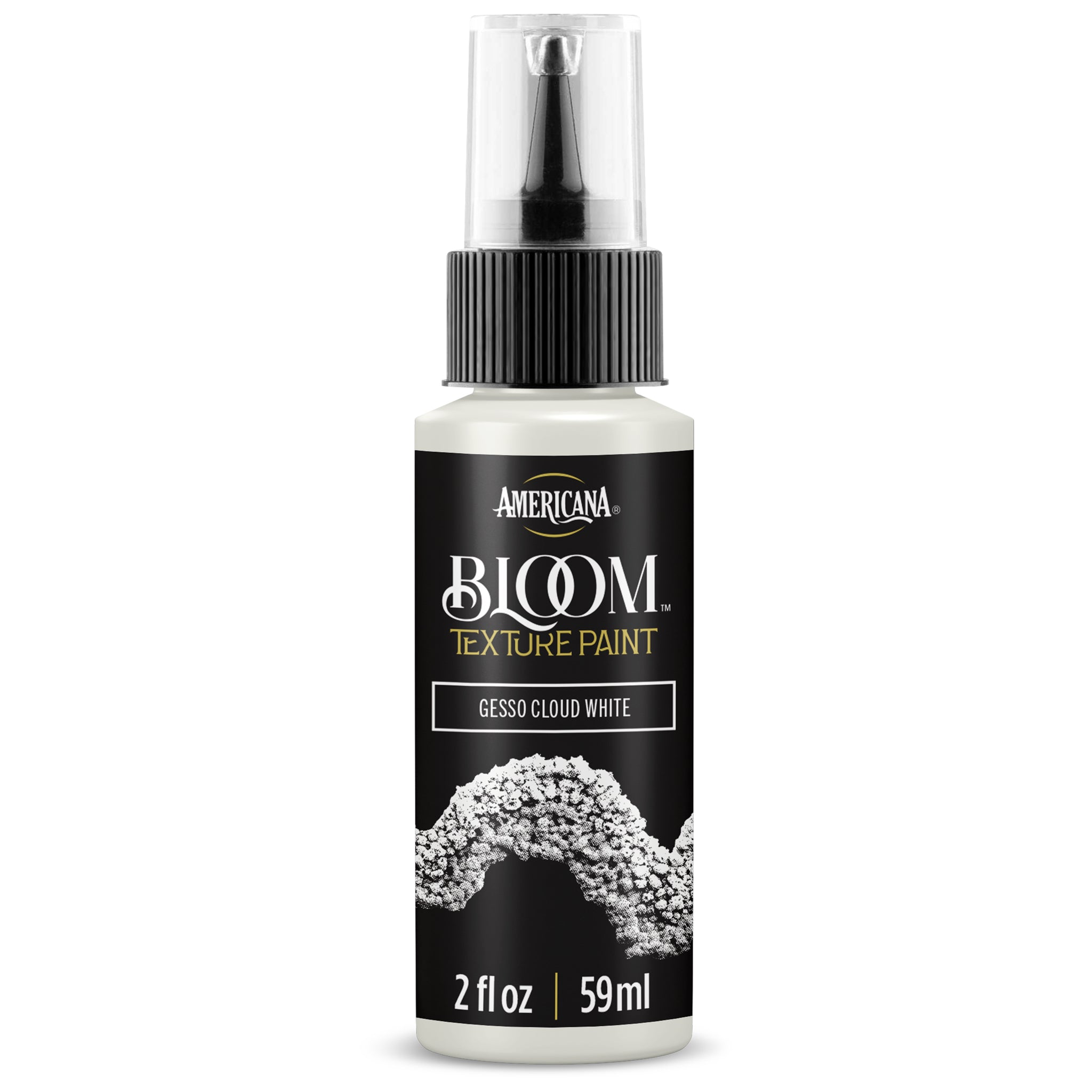 DecoArt Bloom Texture Gesso in Cloud White, showing a close-up of the textured white surface for mixed media art projects.