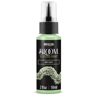 DecoArt Bloom Texture in mint green, showcasing thick, textured acrylic paint with a floral-inspired pattern on a canvas