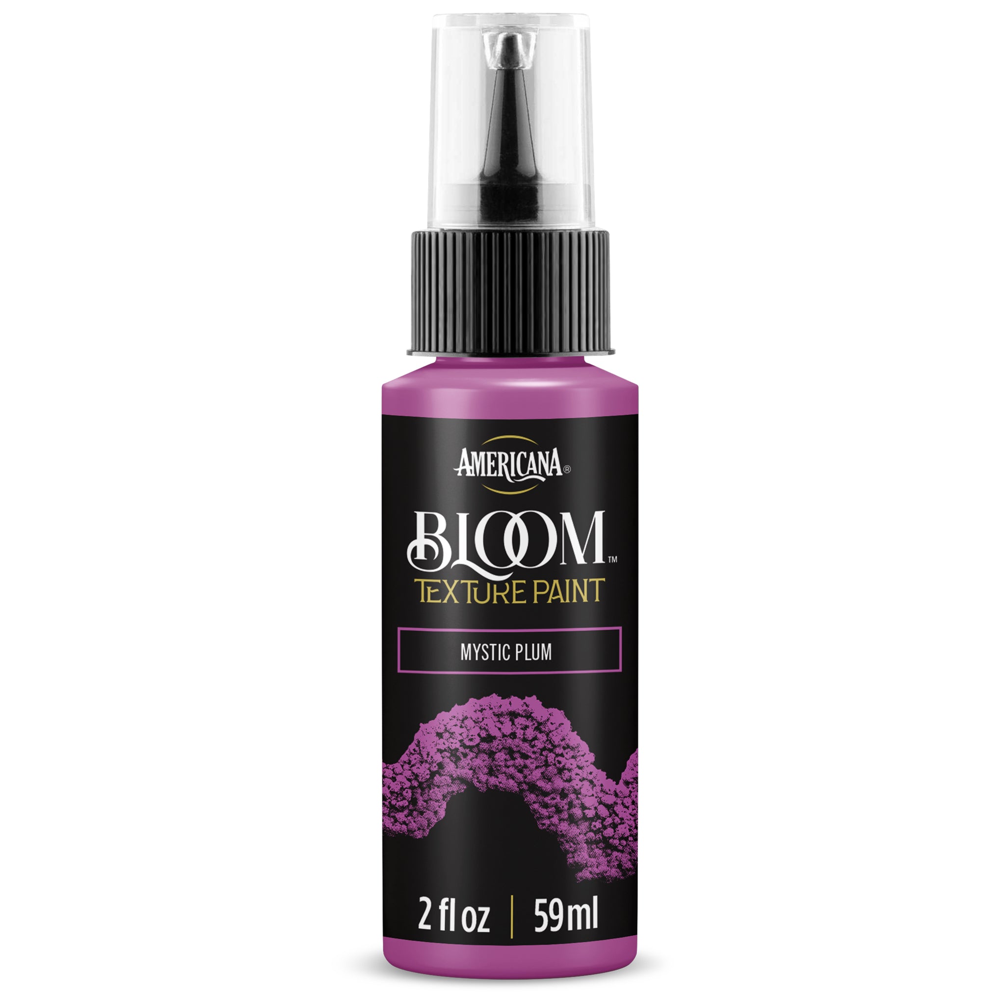DecoArt Bloom Texture in Mystic Plum showcasing a textured, vibrant purple surface with floral pattern details.