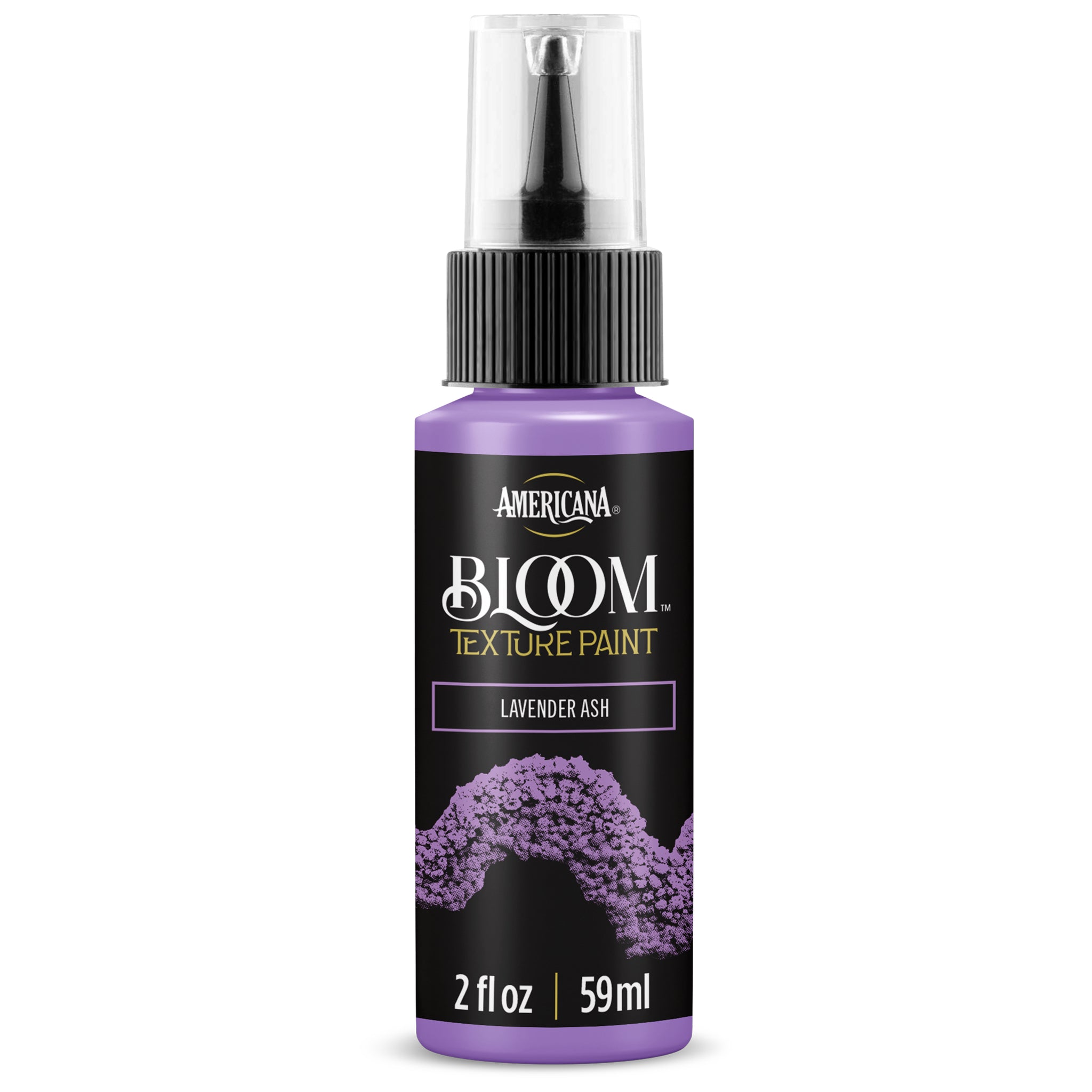 DecoArt Bloom Texture in Lavender Ash color, showing a textured acrylic paint layer with a floral-inspired surface design.
