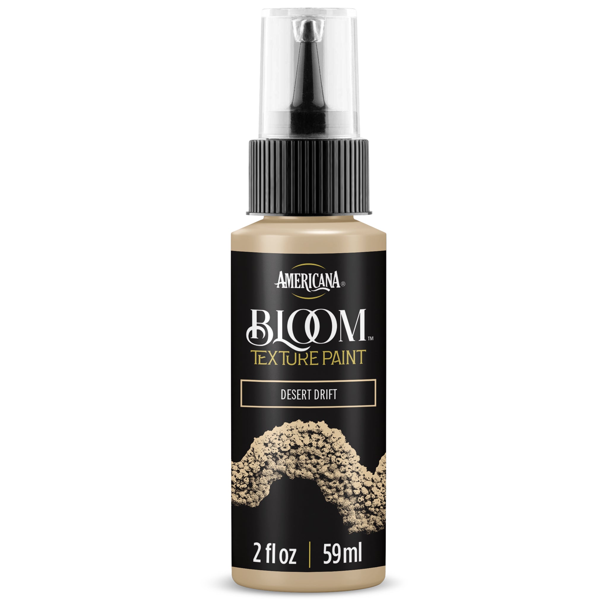 DecoArt Bloom Texture in Desert Drift color, showing a close-up of textured acrylic paint swirled on a surface.