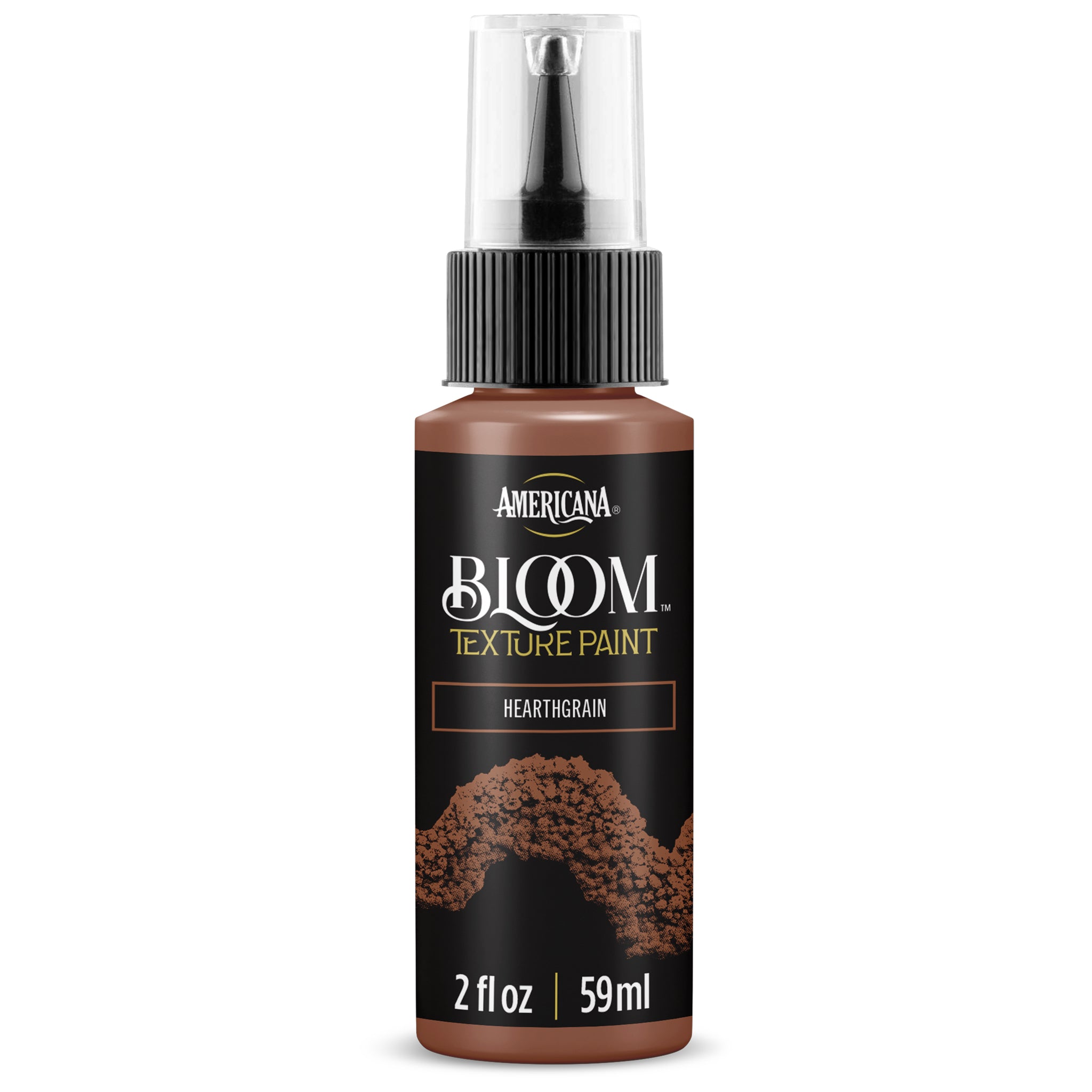 DecoArt Bloom Texture in Hearth Grain, showcasing textured paint application with a warm earthy finish on a canvas.
