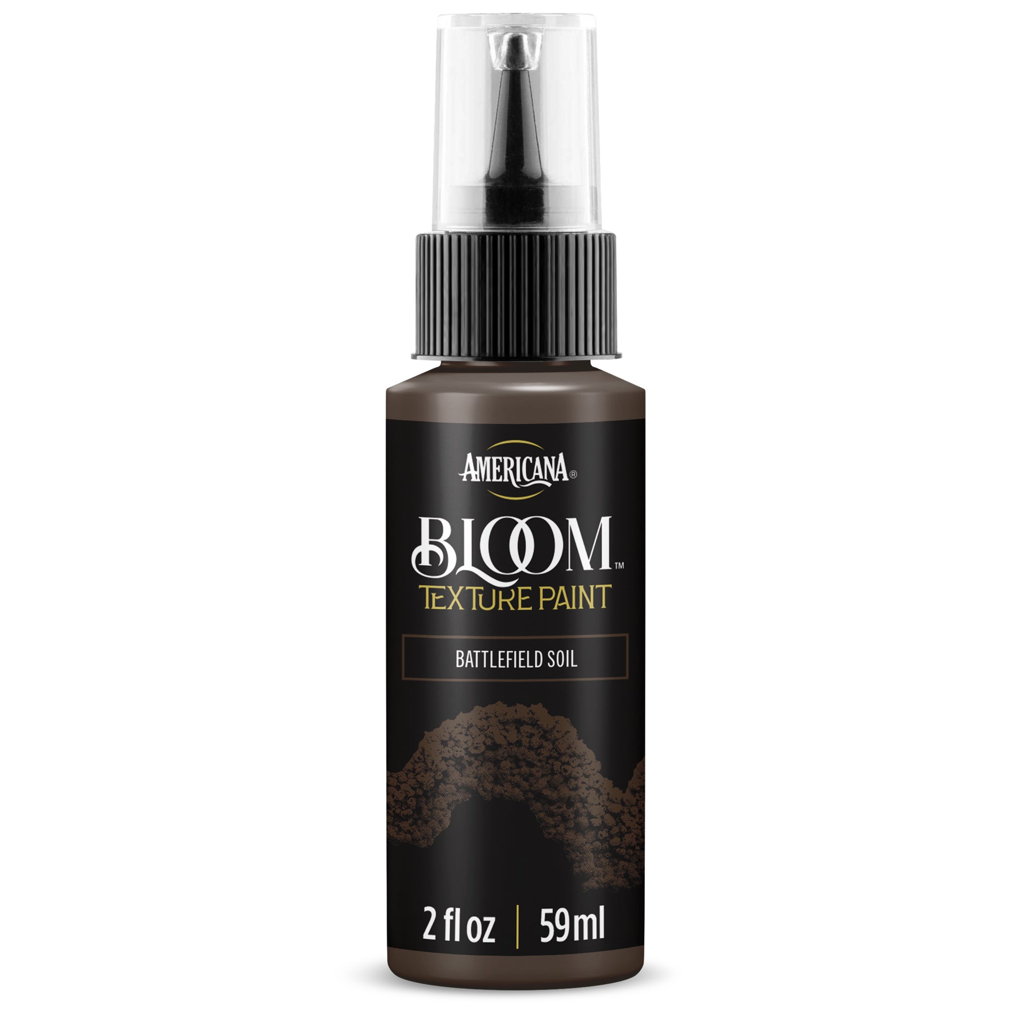 DecoArt Bloom Texture in Battlefield Soil color, showing a textured surface with earthy, clay-like appearance for mixed media art projects.