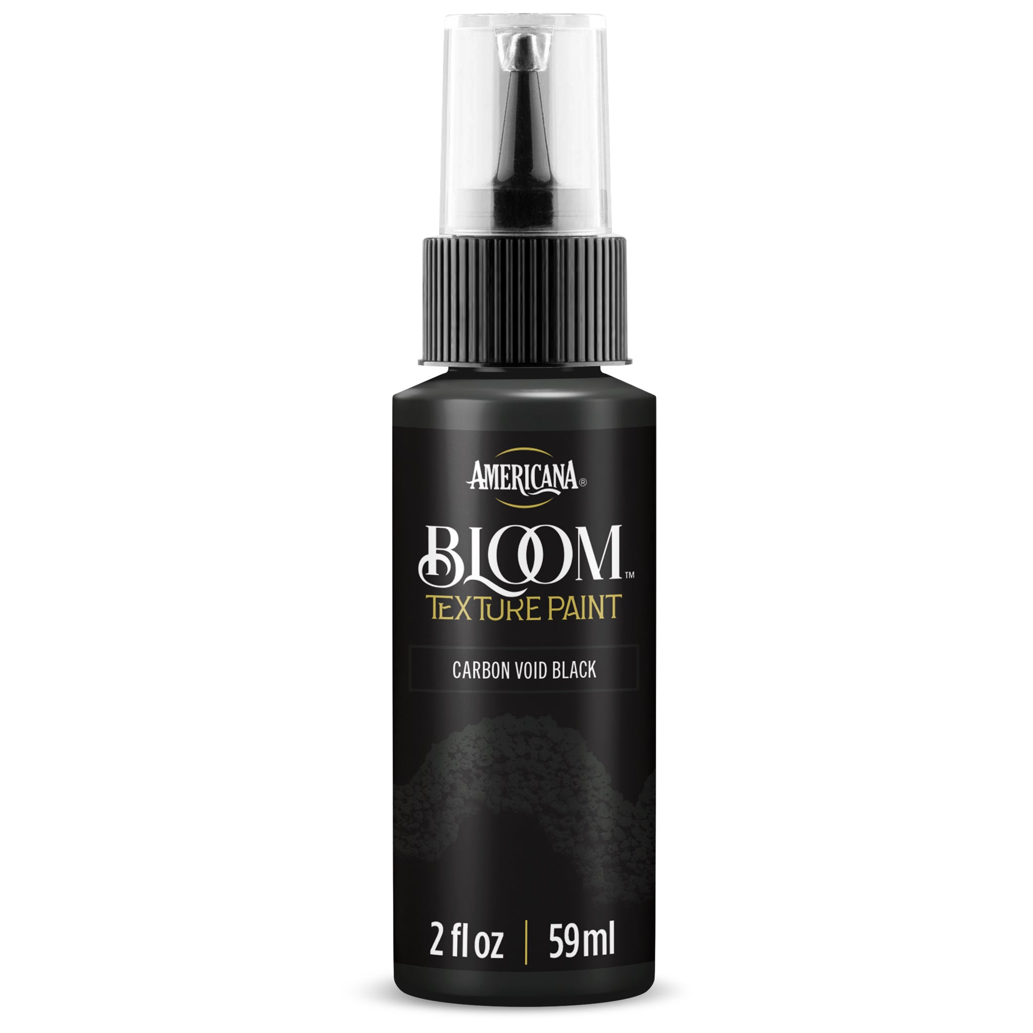 DecoArt Bloom Texture in Carbon Black Void, showing a textured art medium with a dark, glossy, and vibrant surface finish.
