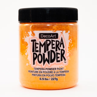 DecoArt Tempera Powder Paint in vibrant orange, showing a close-up of the bright, finely textured powder for arts and crafts.