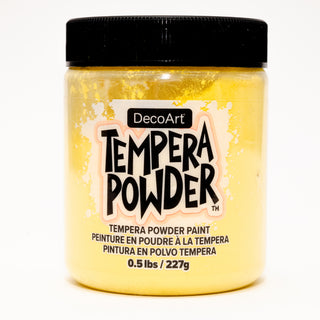 DecoArt Tempera Powder Paint in vibrant yellow, showcasing the colorful powdered pigment for art and craft projects.