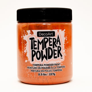 DecoArt tempera powder paint in rich brown color, showing a close-up of the vibrant, finely textured powder for arts and crafts.
