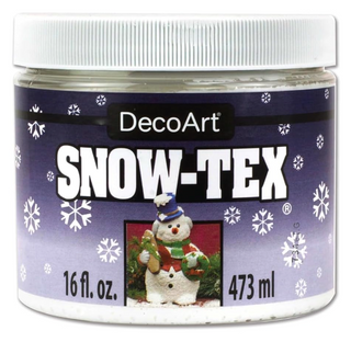 Screenshot showing DecoArt Snow-Tex textured snow effect in a jar, used for craft and holiday decorating projects.