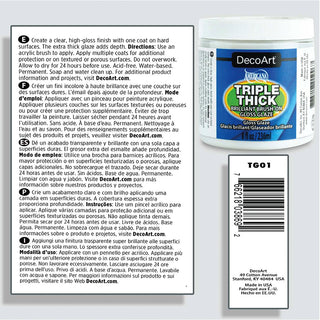 Three 8oz bottles of DecoArt Triple Thick Gloss Glaze in a 3-pack, featuring clear, shiny finish for crafts and art projects.
