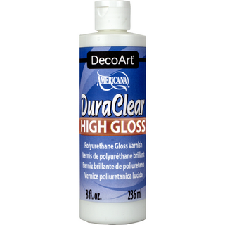 DecoArt DuraClear Varnishes bottle with clear liquid, suitable for sealing and protecting craft and art projects.