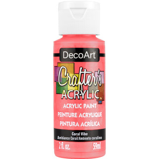 Coral-colored Crafter's Acrylic paint by DecoArt, showing a smooth, vibrant paint swatch in a natural light setting.