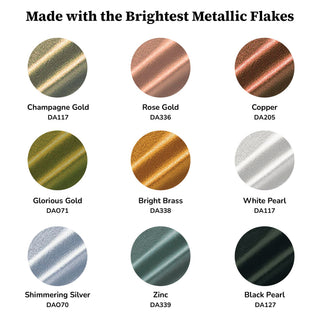 DecoArt Dazzling Metallic Paint Starter Set with 9 bottles of 2 oz metallic craft paints in shiny silver, gold, and more.