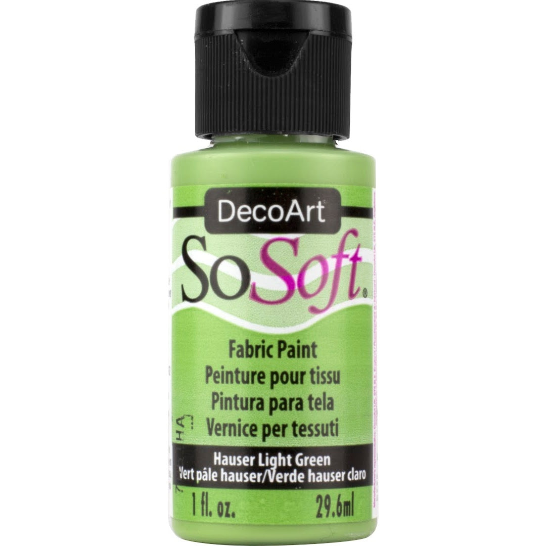 DecoArt SoSoft Fabric Paint in Cadmium Orange, 1oz bottle, suitable for vibrant fabric decoration and craft projects.