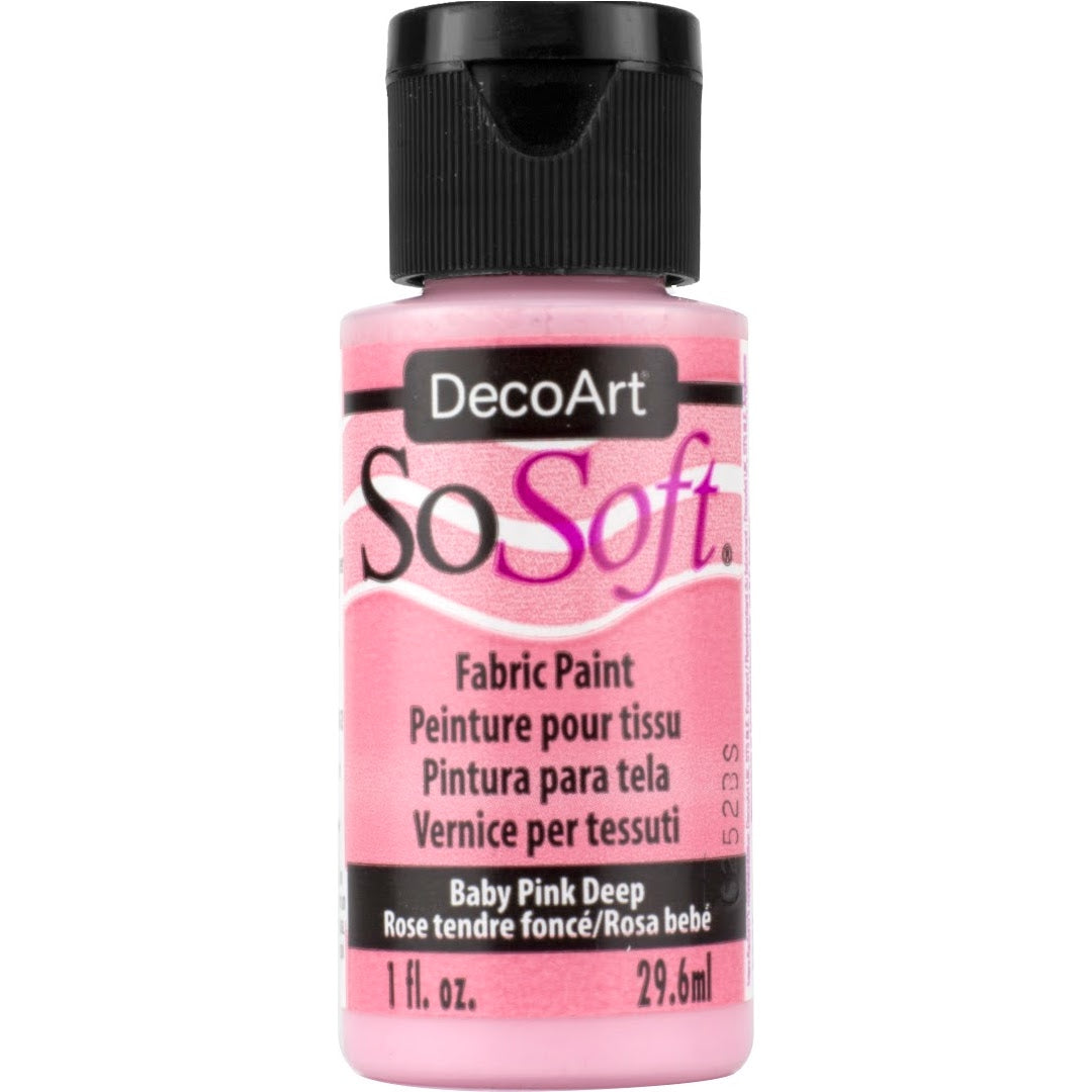 DecoArt SoSoft Fabric Paint in cadmium orange, 1oz bottle, suitable for fabric decorating and textile art projects.