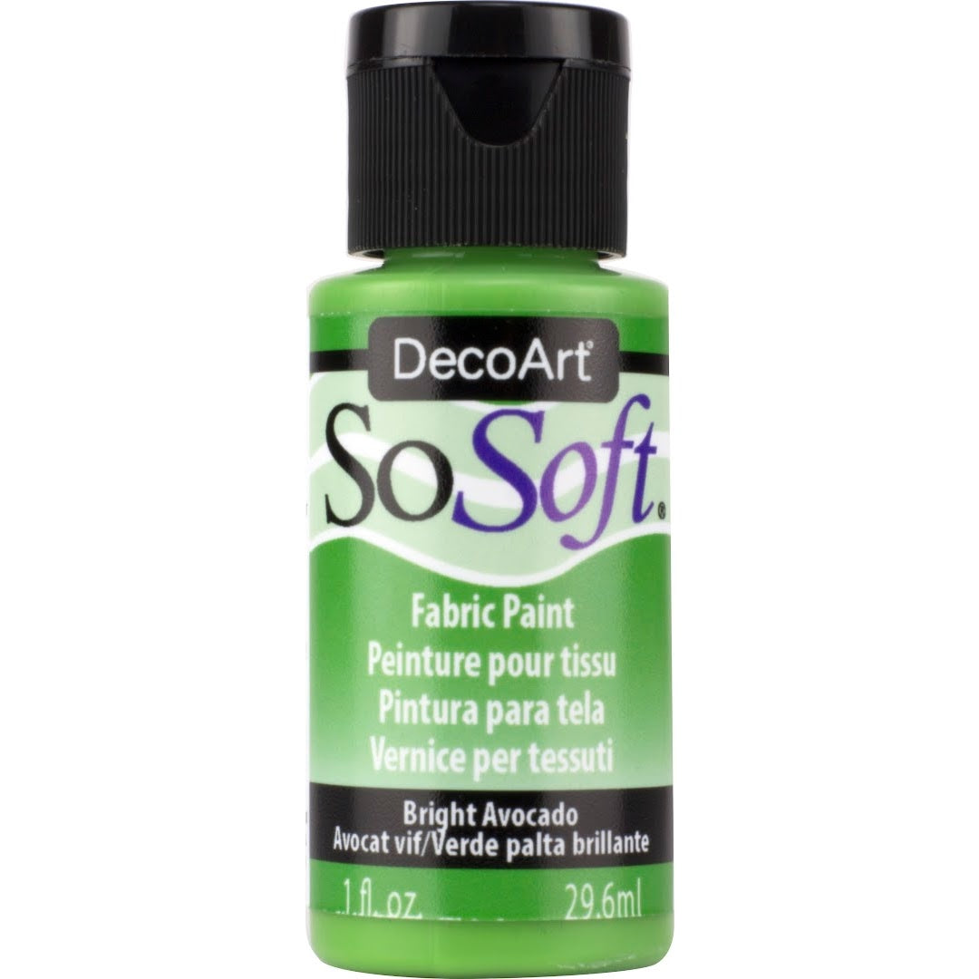 DecoArt SoSoft Fabric Paint in cadmium orange, 1oz bottle, ideal for smooth fabric painting and crafting projects.