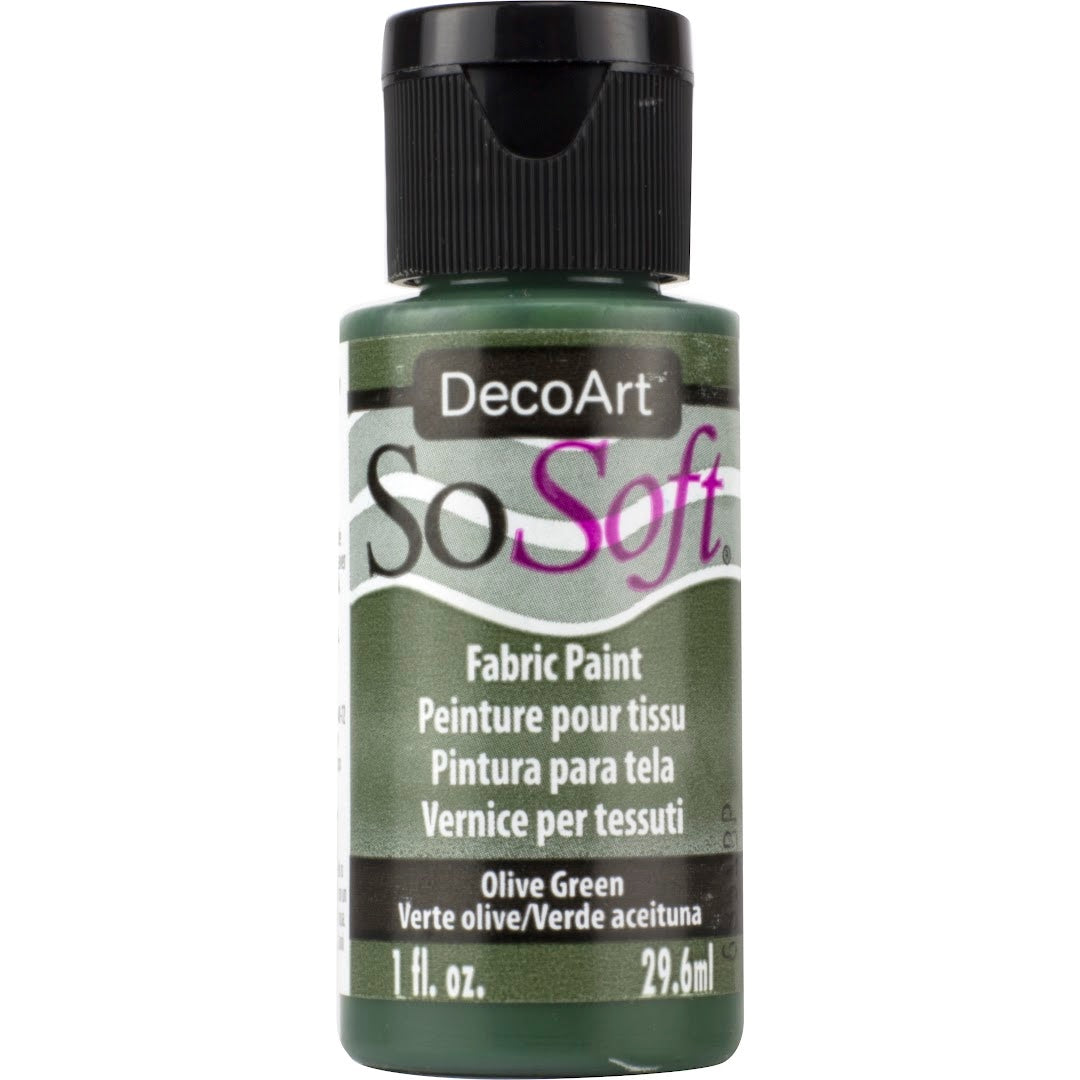 DecoArt SoSoft Fabric Paint in cadmium orange, 1oz bottle, suitable for soft fabric embellishments and creative craft projects.