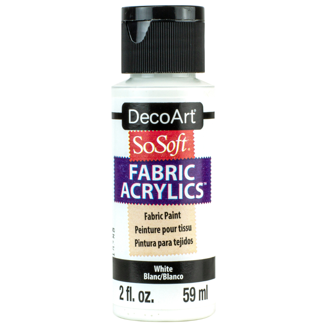 DecoArt SoSoft Fabric Paint in cadmium orange, 1oz bottle, suitable for fabric painting and craft projects.