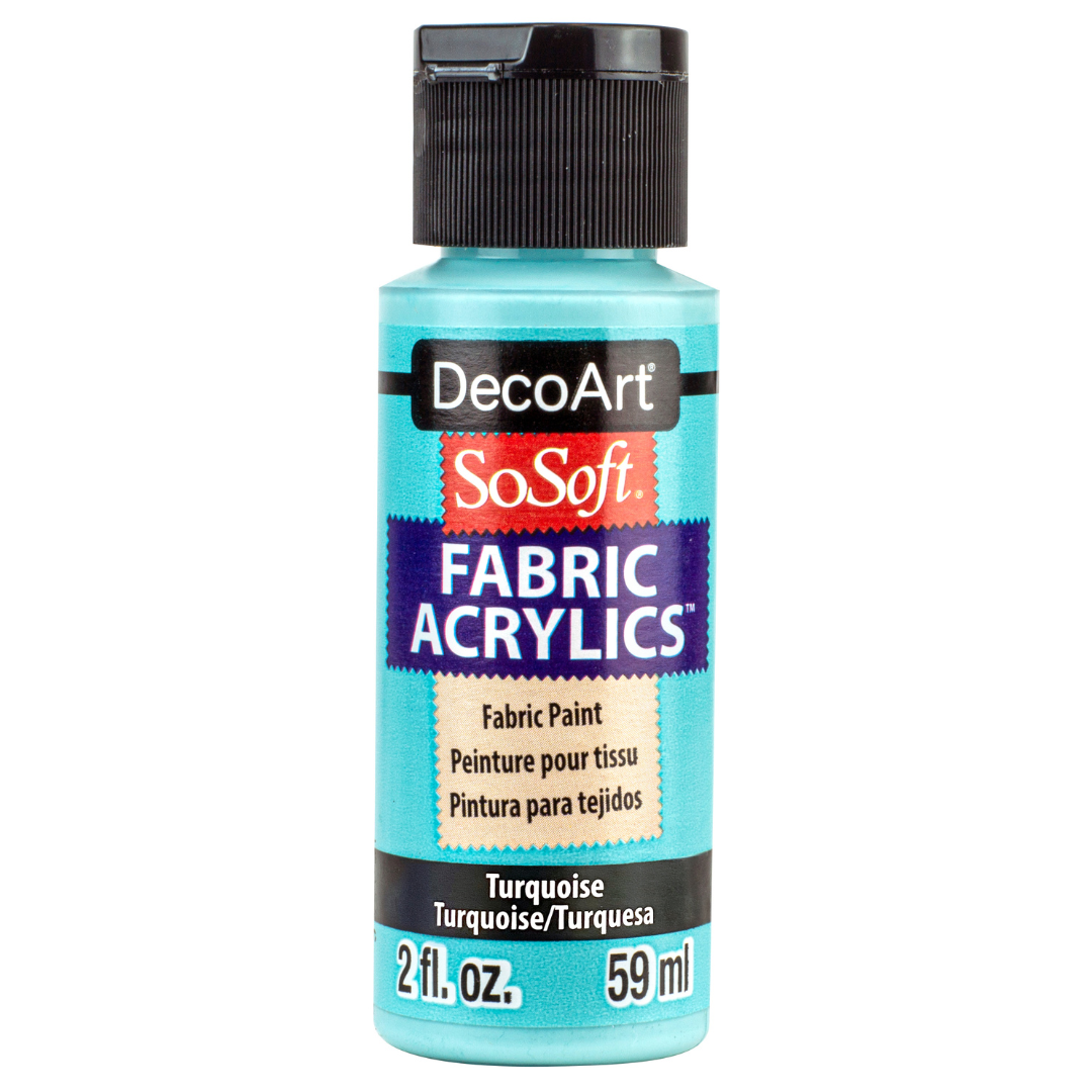 DecoArt SoSoft Fabric Paint in cadmium orange, 1oz bottle, suitable for fabric craft projects and textile decoration.