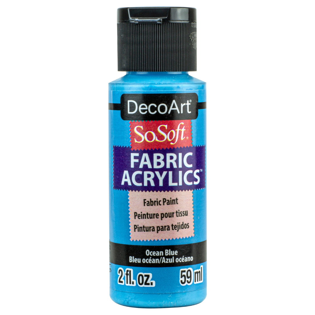 DecoArt SoSoft Fabric Paint in Cadmium Orange, 1oz bottle, ideal for soft, vibrant fabric decorating and craft projects.