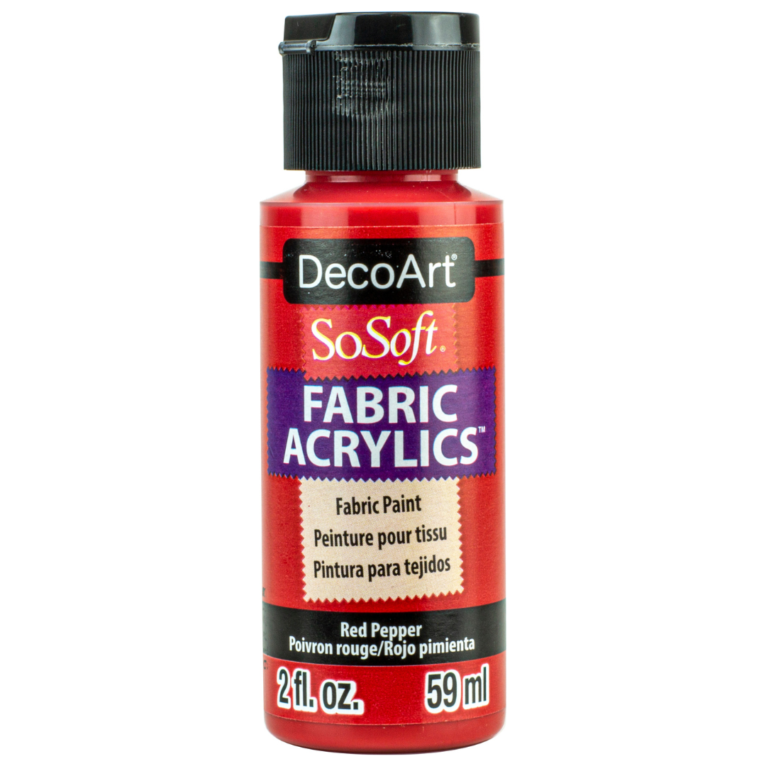 DecoArt SoSoft Fabric Paint in cadmium orange, 1oz bottle, suitable for soft fabric decorating and craft projects.
