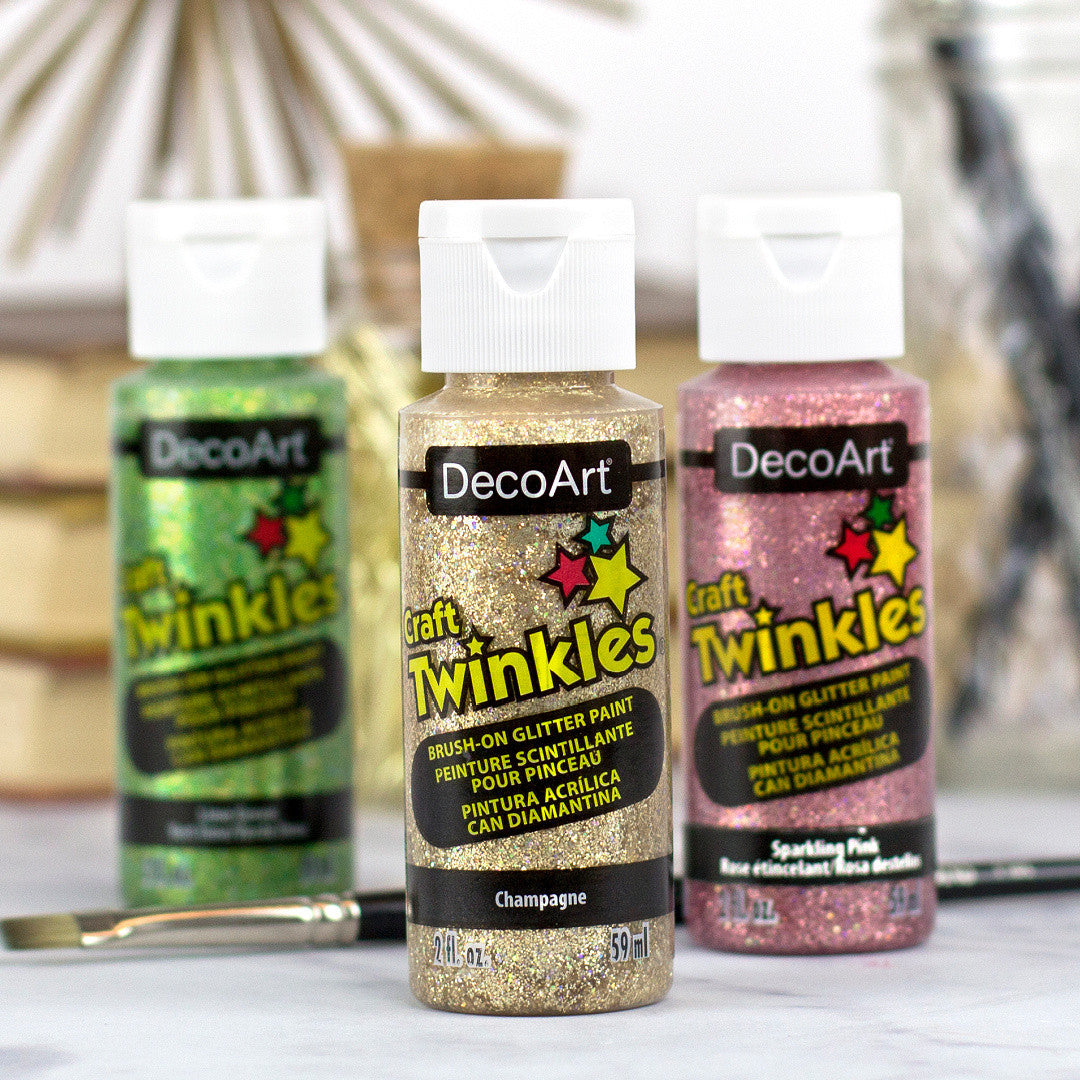 DecoArt Craft Twinkles in 2 oz jar, sparkling glitter craft paint with a shimmering, colorful finish for creative projects.
