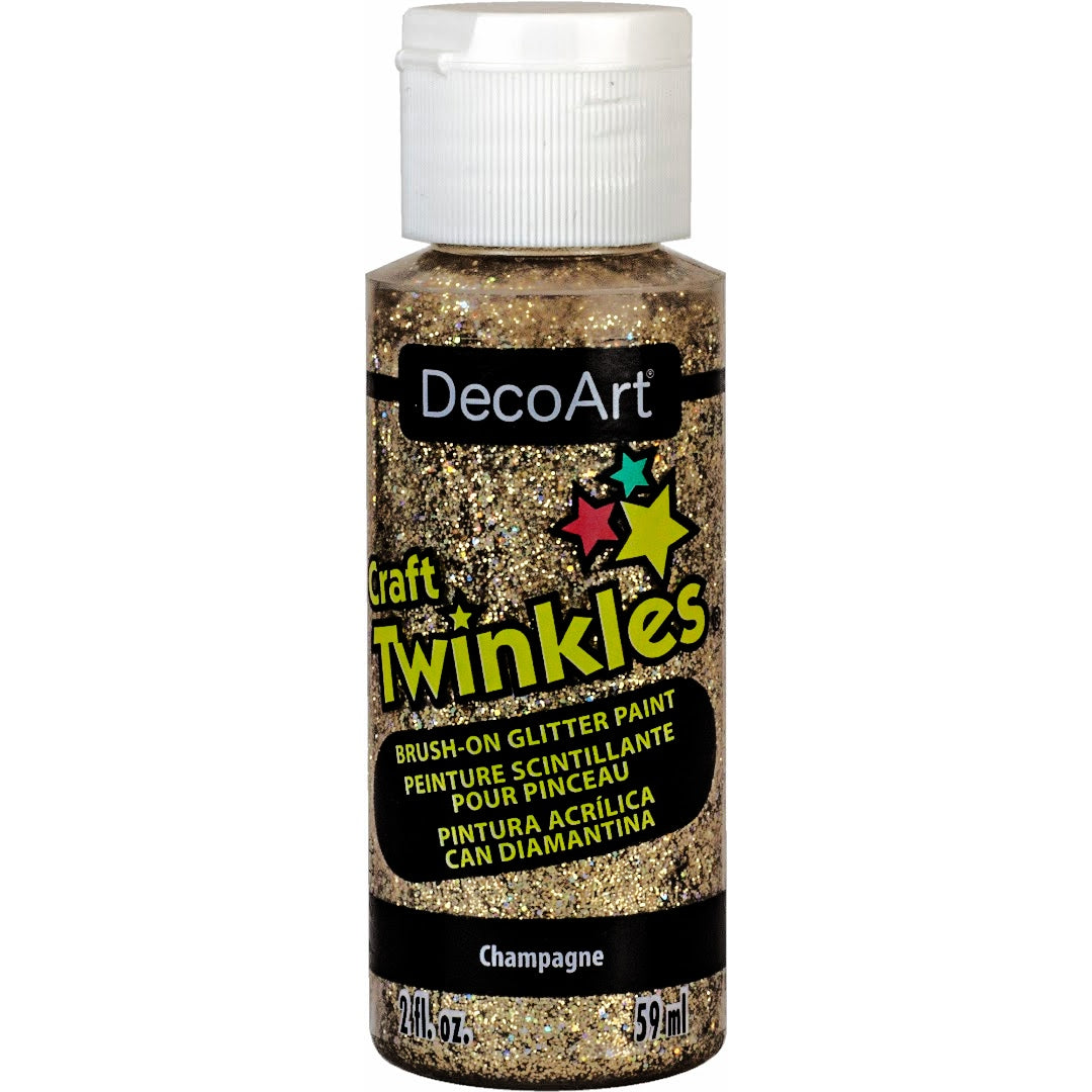 DecoArt Craft Twinkles in 2 oz jar, shimmering glitter craft paint with sparkling finish for arts and DIY projects