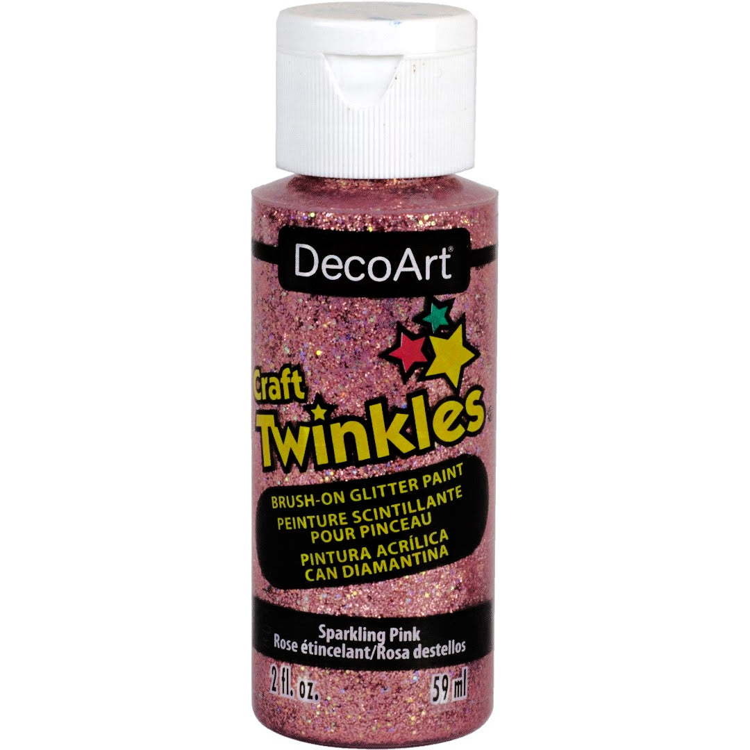 DecoArt Craft Twinkles crystal glitter in a 2 oz jar, showcasing sparkling, iridescent craft glitter for creative projects.