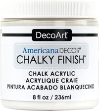 DecoArt Americana Decor Chalky Finish paint in an 8oz jar, ideal for furniture and craft projects with a matte, chalky look.