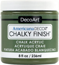 DecoArt Americana Decor Chalky Finish 8oz jar, creamy chalk paint for furniture and home decor projects.