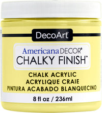 DecoArt Americana Decor Chalky Finish 8oz jar with white chalky paint for furniture and crafts.