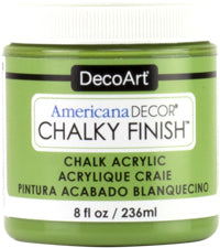 DecoArt Americana Decor Chalky Finish paint in an 8oz bottle, ideal for furniture and craft projects with a matte, chalky look.