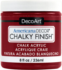 DecoArt Americana Decor Chalky Finish 8oz jar with white chalky paint for furniture and crafts.