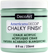 8oz bottle of DecoArt Americana Decor Chalky Finish paint in white for furniture and craft projects.