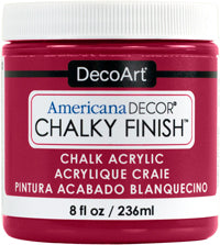 DecoArt Americana Decor Chalky Finish 8oz jar, white chalky paint for furniture and craft projects, textured finish visible in image.