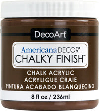 DecoArt Americana Decor Chalky Finish paint in 8oz container with white label and black lid for furniture and craft projects.
