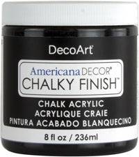 DecoArt Americana Decor Chalky Finish 8oz jar with white chalky paint for furniture and craft projects.