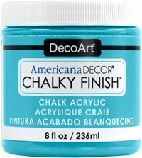 8oz DecoArt Americana Decor Chalky Finish paint jar showing the chalky finish label and product packaging.