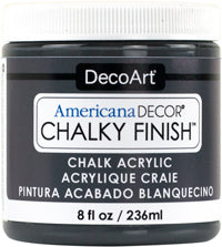 DecoArt Americana Decor Chalky Finish paint in an 8oz jar, showcasing the textured chalky surface for furniture and crafts.